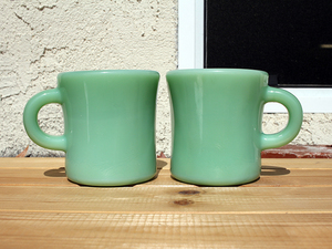 ファイヤーキング☆ジェダイ☆エクストラヘビーマグ☆Jade-ite☆2個セット☆美品☆Fire king☆Extra Heavy Mug☆1950年代