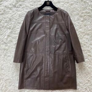 1718 希少モデル 最高級● MAX MARA マックスマーラ ノーカラー ラムレザーコート 本革 羊革 レディース ジャケット ブルゾン 日本正規店品