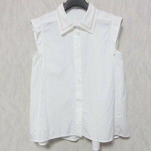 美品 FOXEY フォクシー 2022年モデル Blouse Manon 梯子レースカラー マノン ノースリーブ ブラウス シャツ 42855 38 ホワイト ◆