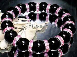 黒瑪瑙オニキス＆ピンク銀ロンデル 数珠 10ミリ天然石 S~Lサイズ　送料無料　匿名発送