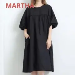 【新品】MARTHAマーサ★コットンギャザーサックワンピース黒 ￥13,200