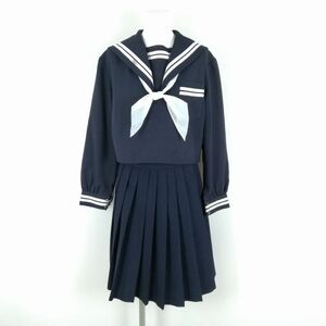 1円 セーラー服 スカート スカーフ 上下3点セット 3L 大きいサイズ 冬物 白2本線 女子 学生服 中学 高校 紺 制服 中古 ランクC NA5553