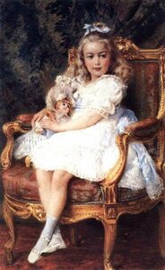 模写油絵　Makovsky_椅子に座る少女　MA1594　ユーラシアアート