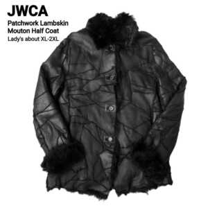 最上級の大人シックモダン!! JWCA 国内正規品 最高級パッチワークラムスキンムートンハーフコート レディース XL-2XL 極美品 ジャケット