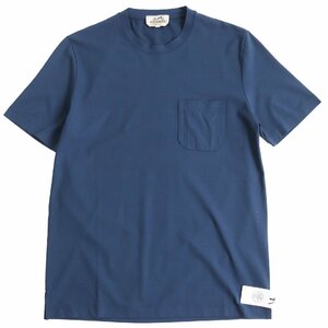 未使用品 HERMES エルメス 2021年製 デザインポケット クルーネック ショートスリーブ 半袖Ｔシャツ ブルー S イタリア製 正規品 メンズ