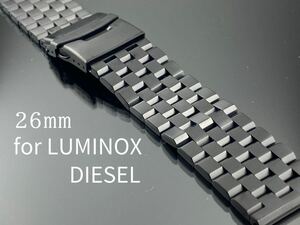 送料無料☆メンズ腕時計 ステンレスバンド 26mm ルミノックス DIESELなどにベルト ブラック 26mm