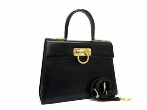 1円 ■美品■ Salvatore Ferragamo フェラガモ BC212181 ガンチーニ レザー 2WAY ハンドバッグ ショルダー レディース ブラック系 AZ0529