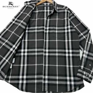 極美品/LLサイズ●BURBERRY LONDON バーバリー ロンドン 全面 メガチェック ノバチェック 長袖 シャツ ブラック 黒系 ジャケット メンズ