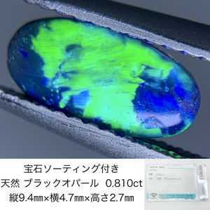 宝石ソーティング付き 天然 ブラックオパール 0.810ct 縦9.4㎜×横4.7㎜×高さ2.7㎜ 3262Y