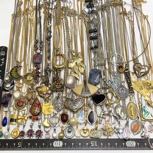 1円 トップ付き ネックレス 70本まとめ 大量セット CZ 真珠 翡翠 アメジスト オニキス 焼物 他 925/SILVER/BIJOUX/COURRECES 等 刻印含む