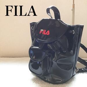 美品FILA フィラ バックパック リュック ブラック 黒 ロゴ