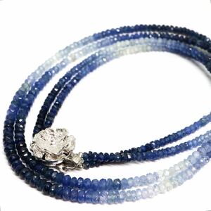 《天然サファイア2連ネックレス》A 約20.6g 約42cm sapphire necklace silver ジュエリー DA5/DE0☆