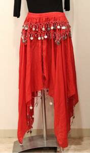 SALE！ 新品 ベリーダンス 衣装 スカートのみ 赤 コインモチーフ トルコ製 スパンコール 送料無料