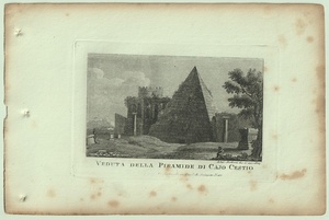 1865年 ローマとその周辺の主な景観 銅版画 ガイウス・ケスティウスのピラミッド Veduta della Piramide di Cajo Cestio