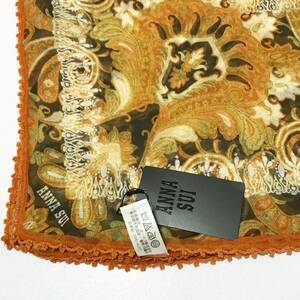 324新品【 アナスイ ANNA SUI 】日本製 シルク100% レース付きスカーフ 絹 オレンジ 送料無料