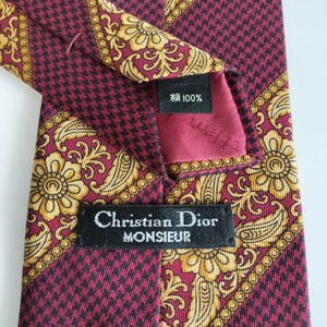 Christian Dior(クリスチャンディオール)ワインレッド花レジメンタルネクタイ