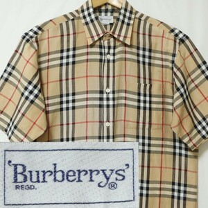 希少 ! Burberrys バーバリー チェック ノバチェック 半袖 リネン コットン シャツ MEDIUM M サイズ 麻 60% 綿 40% // ビンテージ 一枚袖