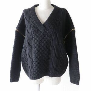 極美品◎正規品 21AW 伊製 GUCCI グッチ 680968 21AW Detachable Sleeves Cable Knit デタッチャブルスリーブ ケーブルニット ブラック S