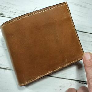 【訳有】RiDo LeatherWorks【ホーウィンシェルコードバン&ブッテーロ】ハーフウォレット★バーボン×ブラック　二つ折り財布　ハンドメイド