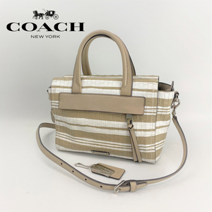 未使用■COACH コーチ■ ブリーカー エンボスド ウーブン 2WAY ミニ ライリー キャリーオール ショルダーハンドバッグ ホワイトｘベージュ