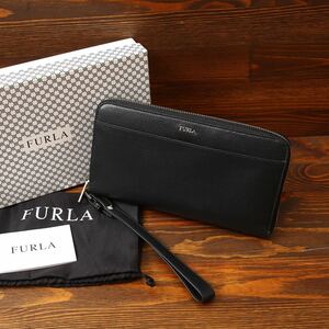 箱付き 美品 フルラ FURLA レザー 長財布 ブラック ロングジップファスナー 小銭入れ 財布