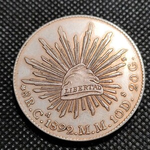 3237　メキシコ古銭　1892.M.M.10D　貿易銀　アンティークコイン