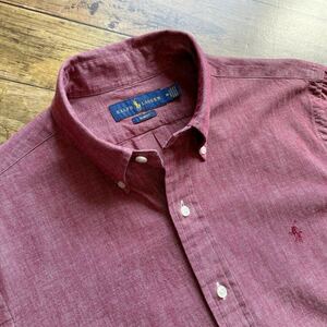 ［美品］Polo Ralph Lauren ポロラルフローレン レッド シャンブレー ボタンダウンシャツ スリムフィット Mサイズ 赤シャン