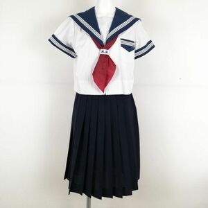 1円 セーラー服 スカート スカーフ 上下3点セット 夏物 白3本線 女子 学生服 大阪成蹊女子高校 白 制服 中古 ランクC NA1550