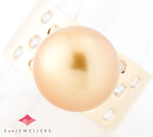 ミキモト 13.8mm ゴールデンパール(南洋真珠) ダイヤモンド 計0.30ct 18金イエローゴールド 18号 リング・指輪【中古】
