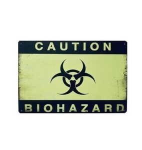 K46 新品◆ブリキ看板 バイオハザード 「CAUTION BIOHAZARD」注意 警告 アメリカン雑貨 インテリア ビンテージ サインプレート