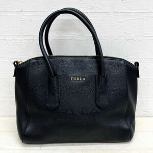 1399◎ FURLA フルラ バッグ 鞄 ハンド トート ファスナー ワンポイント ロゴ リアル レザー カジュアル ブラック レディース