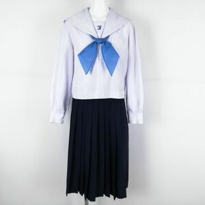 1円 セーラー服 スカート スカーフ 上下3点セット 大きいサイズ 中間服 白3本線 女子 学生服 兵庫城乾中学 白 制服 中古 ランクC NA0952