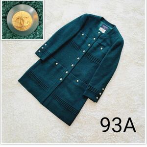 【希少】93A ヴィンテージ シャネル ツイード コート　ココマークボタン 緑 CHANEL ツィード ノーカラー　アウター ウール シルク 