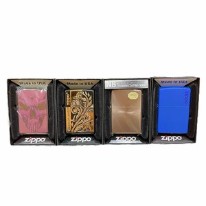 ZIPPO ジッポー オイルライター USA製品 チタンコーティング ブルー ドクロなど 4点セット 着火×