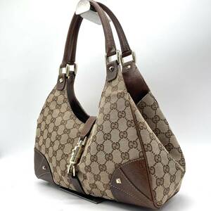 1円〜美品【セレブ御用達】GUCCI グッチ ハンドバッグ ワンショルダー ニュージャッキー GG レザー 本革 キャンバス トート 肩掛け 金具 茶