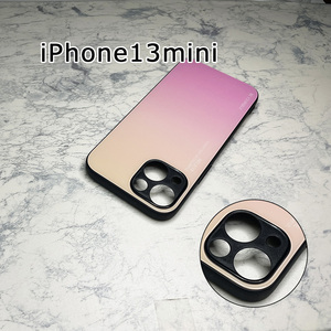 カメラ部保護モデル iPhone 13 mini ケース アイフォン13ミニ ケース 強化ガラス グラデーションデザイン☆ピンク系