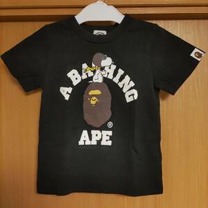 コラボ金タグ日本製☆スヌーピー半袖Tシャツ100cmベイプBAPE KIDS黒BLACK大猿エイプ白キッズA BATHING APEベイシングエイプSNOOPYゴーグル