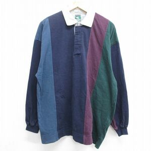 XL/古着 長袖 ラガー シャツ メンズ 90s マルチカラー コットン 紺他 ネイビー 23oct02 中古 トップス