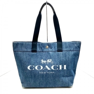 コーチ COACH トートバッグ F67415 ロゴ ウィズ ホース アンド キャリッジ デニム×レザー ブルー×ダークネイビー バッグ