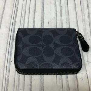 m001 Y1(30) 送料520円 美品 COACH シグネチャー コンパクトウォレット ラウンドファスナー財布 ネイビー コーチ