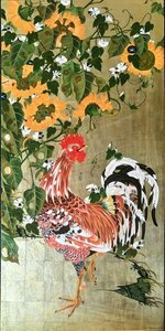 模写漆絵　伊藤若冲の名作_向日葵雄鶏図　NH300　ユーラシアアート