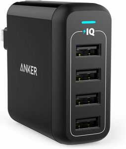 ブラック Anker PowerPort 4 (40W 4ポート USB急速充電器) 【PSE認証済 / PowerIQ搭載 / 