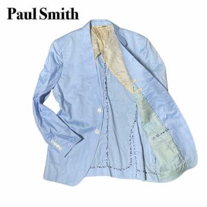 Paul Smith ポールスミス テーラードジャケット 水色2B 花柄ステッチ L ビジネス 紳士 1スタ(1円スタート)
