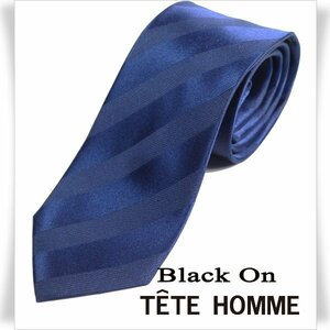 新品1円～★Black On TETE HOMME テットオム シルク絹100％ ネクタイ ストライプ ネイビー 正規店本物◆1483◆