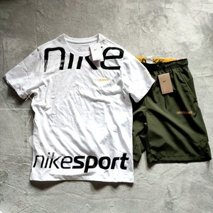 新品 正規品 NIKE ナイキ上下セット Tシャツ ハーフパンツ ロゴ プリント セットアップ NIKE SPORT 白 ホワイト カーキ 白 XL