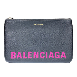 BALENCIAGA バレンシアガ 545773 ヴィル ポーチ 小物入れ クラッチバッグ ロゴ レザー ブラック ピンク