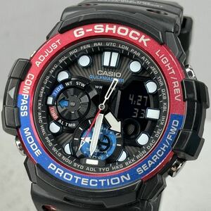 美品 箱説タグ付G-SHOCK GN-1000-1AJF GULFMASTER ガルフマスター 方位.温度計搭載 ツインセンサー アナデジ 反転液晶 ブラック ブルー