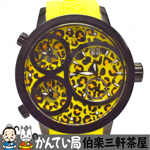 CURTIS＆Co.【カーティス】The　BIG　Time　WORLD　57mm　YELLOW　Leopard　Dial　SW57LY-B　クオーツ　SS　レオパード【中古】