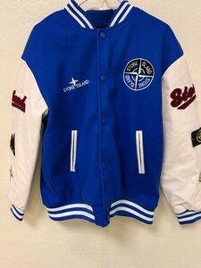 STONE ISLAND　ストーンアイランド　コンパス刺繍 PUレザー袖　キルティング　ジャケット　ブルゾン　ブルー　Lサイズ