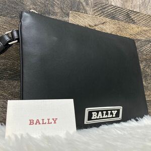 未使用級 近年モデル BALLY バリー クラッチバッグ セカンドバッグ レザー 革 ラバーロゴ ワッペン 黒 ブラック ビジネス メンズ